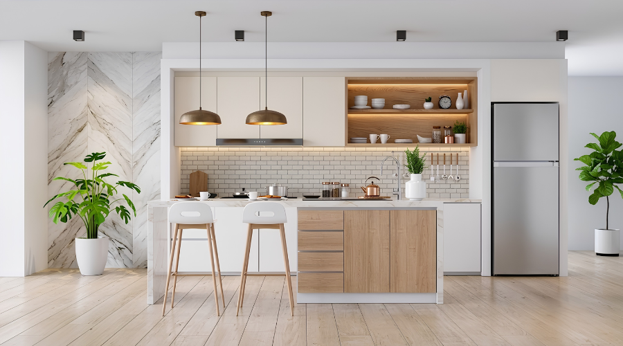 Single-wall kitchen cabinets in a compact space