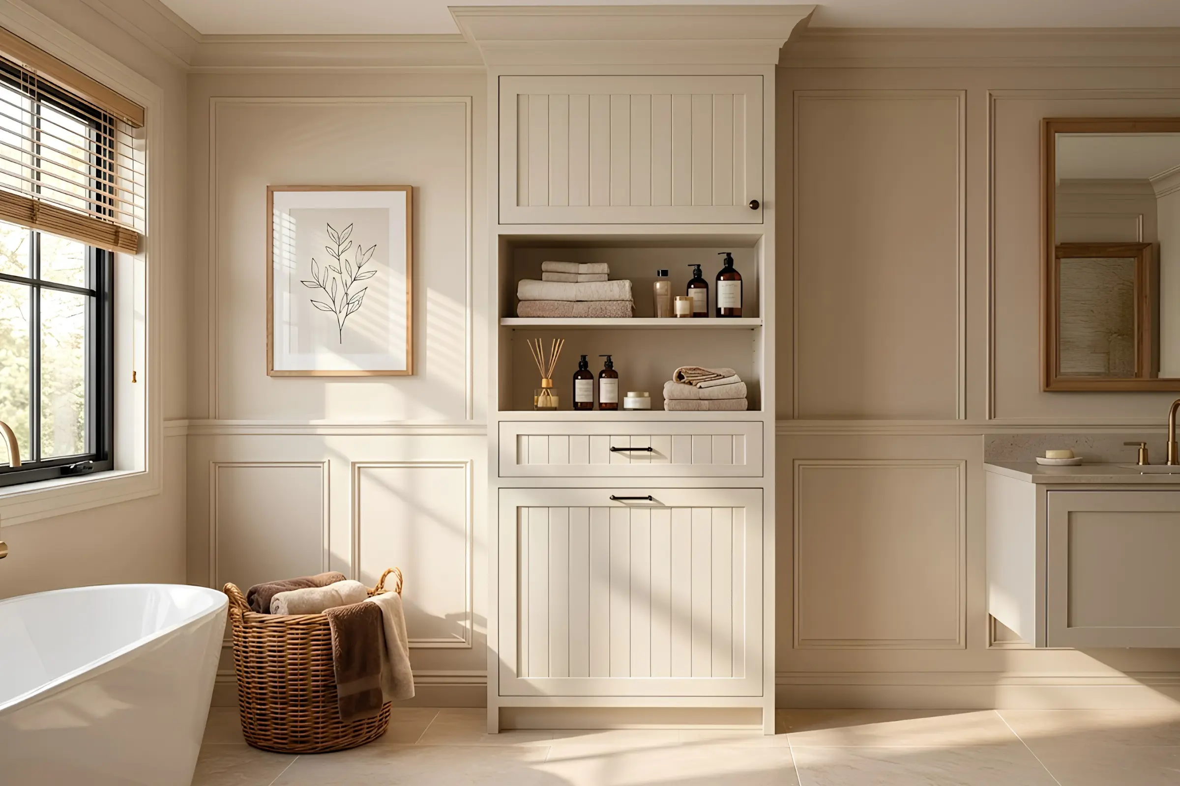 Custom linen towers, shelving and storage cabinets